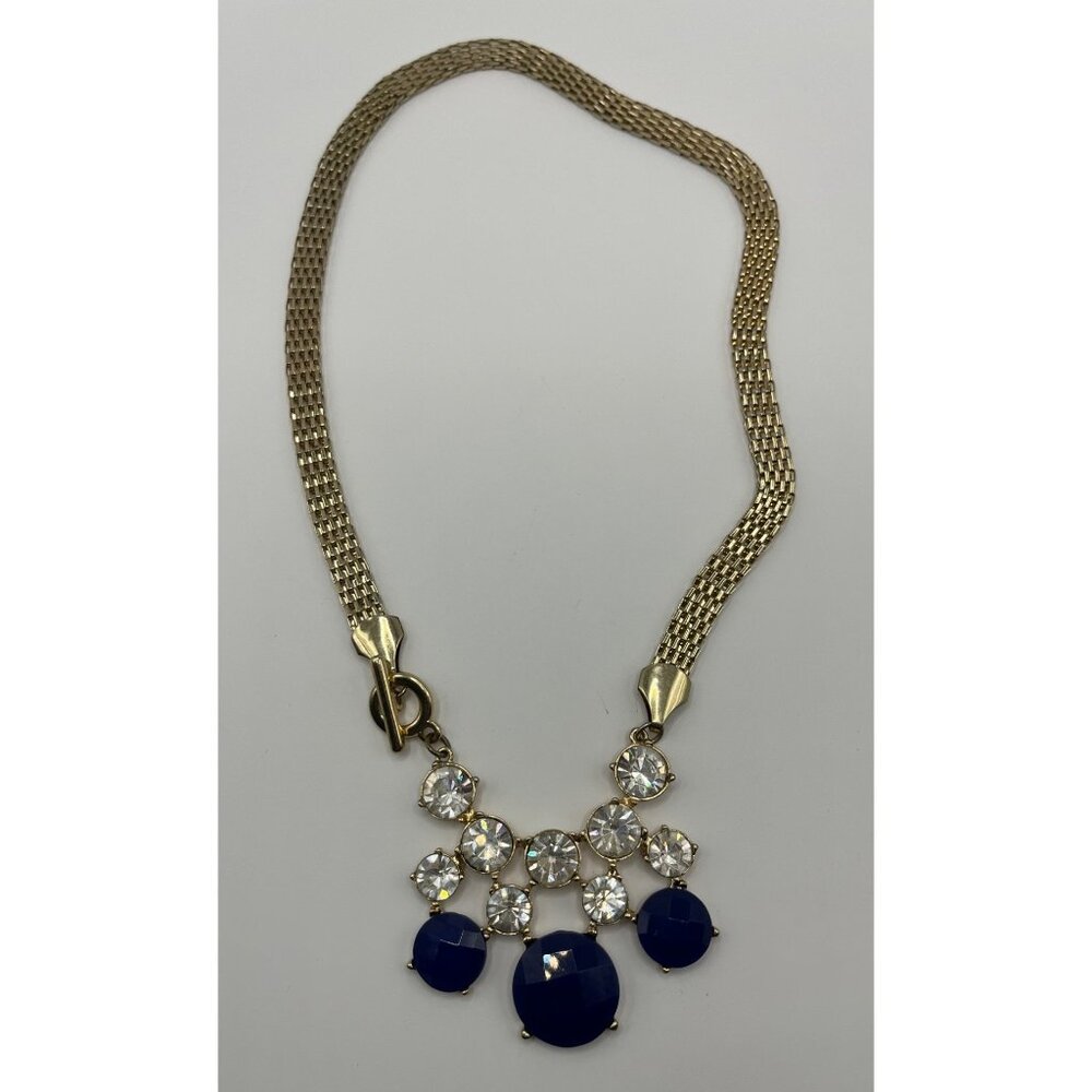 Gold-Tone Chain Statement Necklace With Blue & Clear Crystal Accents 18" L - Picture 3 of 8